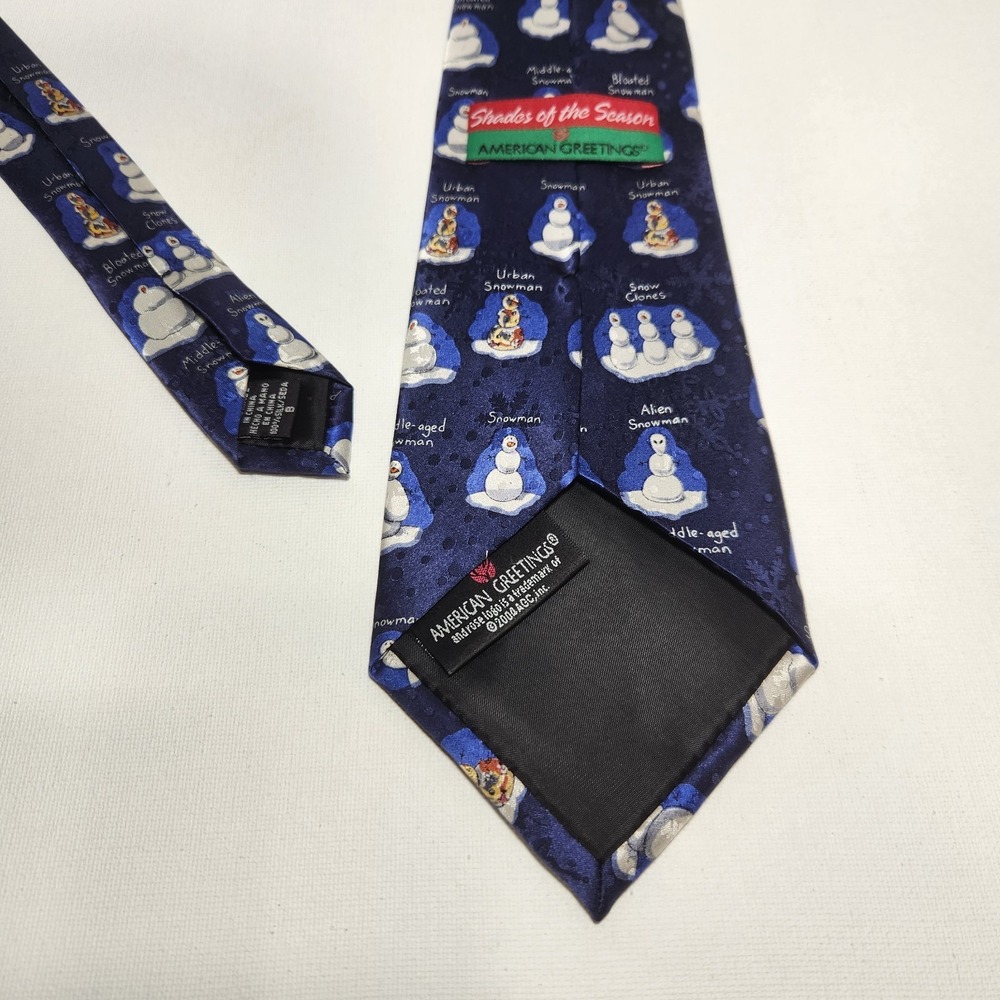 American Greetings Shades‎ Of The Season Blue Snowman Silk Necktie 58" - Picture 3 of 3
